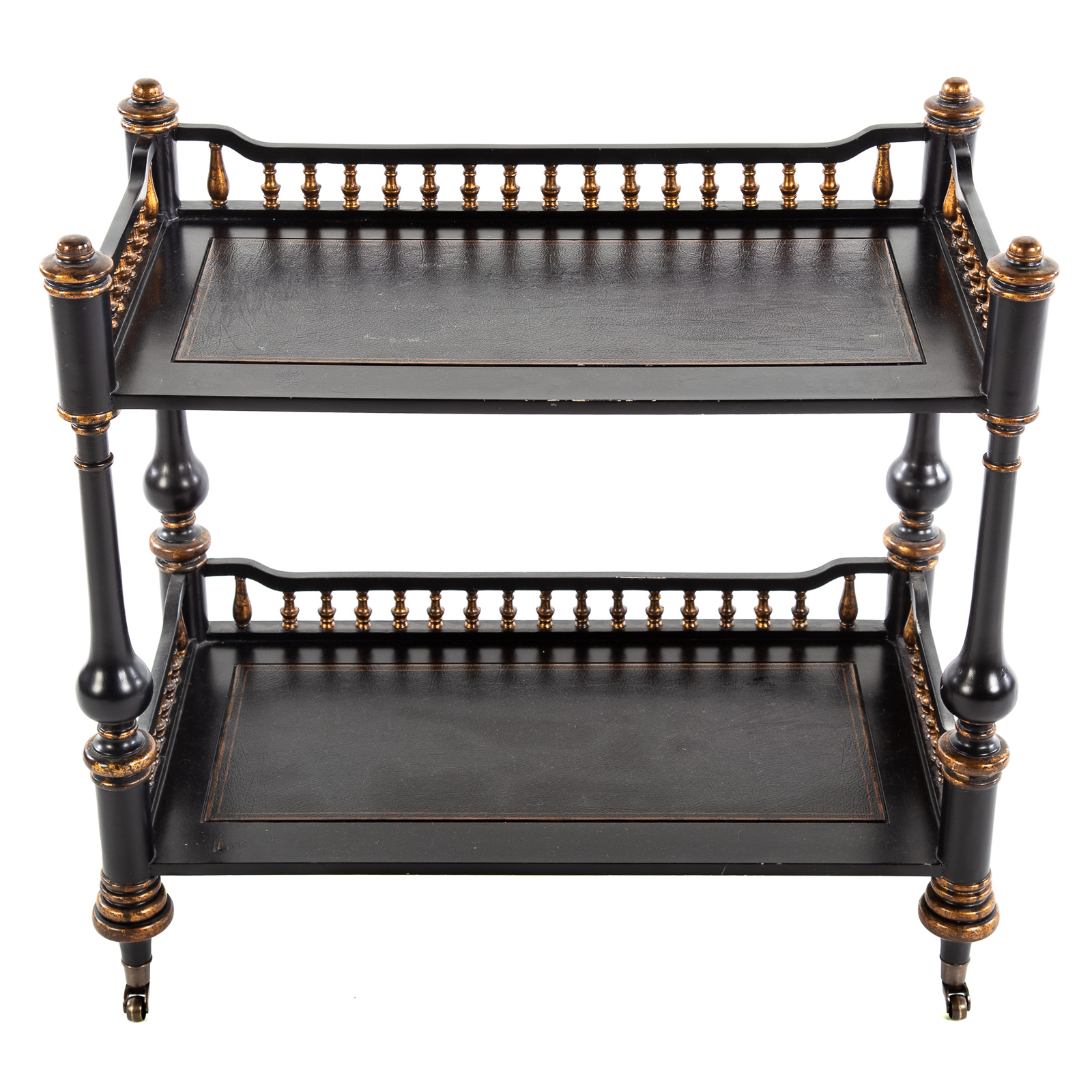 Appraisal: ARDLEY HALL BLACK GOLD PAINTED TWO-TIERED SERVER in H in