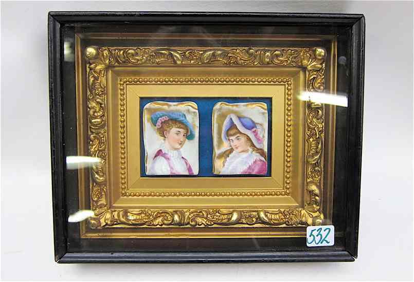 Appraisal: FRAMED PORCELAIN PORTRAIT MINIATURES the small portraits of two young