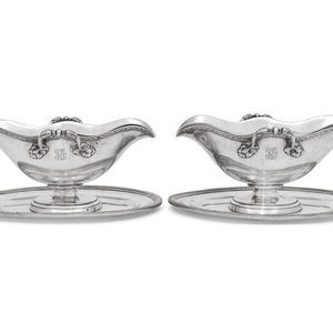 Appraisal: A Pair of French Silver Sauce Boats on Fixed Stands