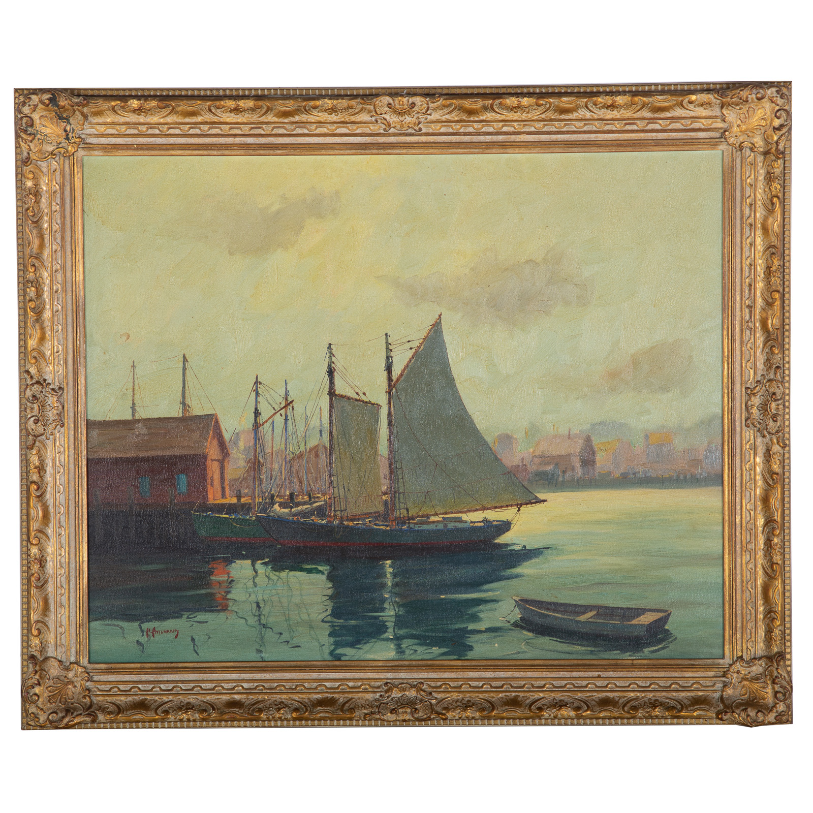 Appraisal: CAPPY HJALMAR AMUNDSEN BOATS IN THE HARBOR OIL American -