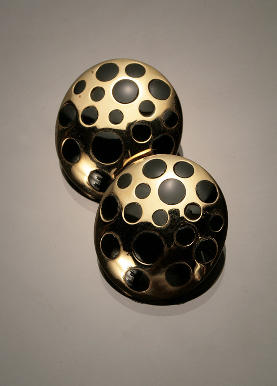 Appraisal: Pair of -Karat Yellow-Gold and Black Onyx Button Ear Clips