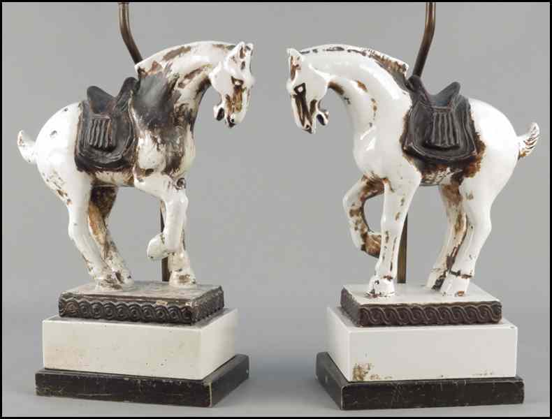 Appraisal: PAIR OF CERAMIC GLAZED HORSES FITTED AS TABLE LAMPS Horse