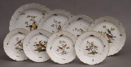 Appraisal: THREE MEISSEN PORCELAIN ORNITHOLOGICAL CHARGERS With underglaze blue crossed swords