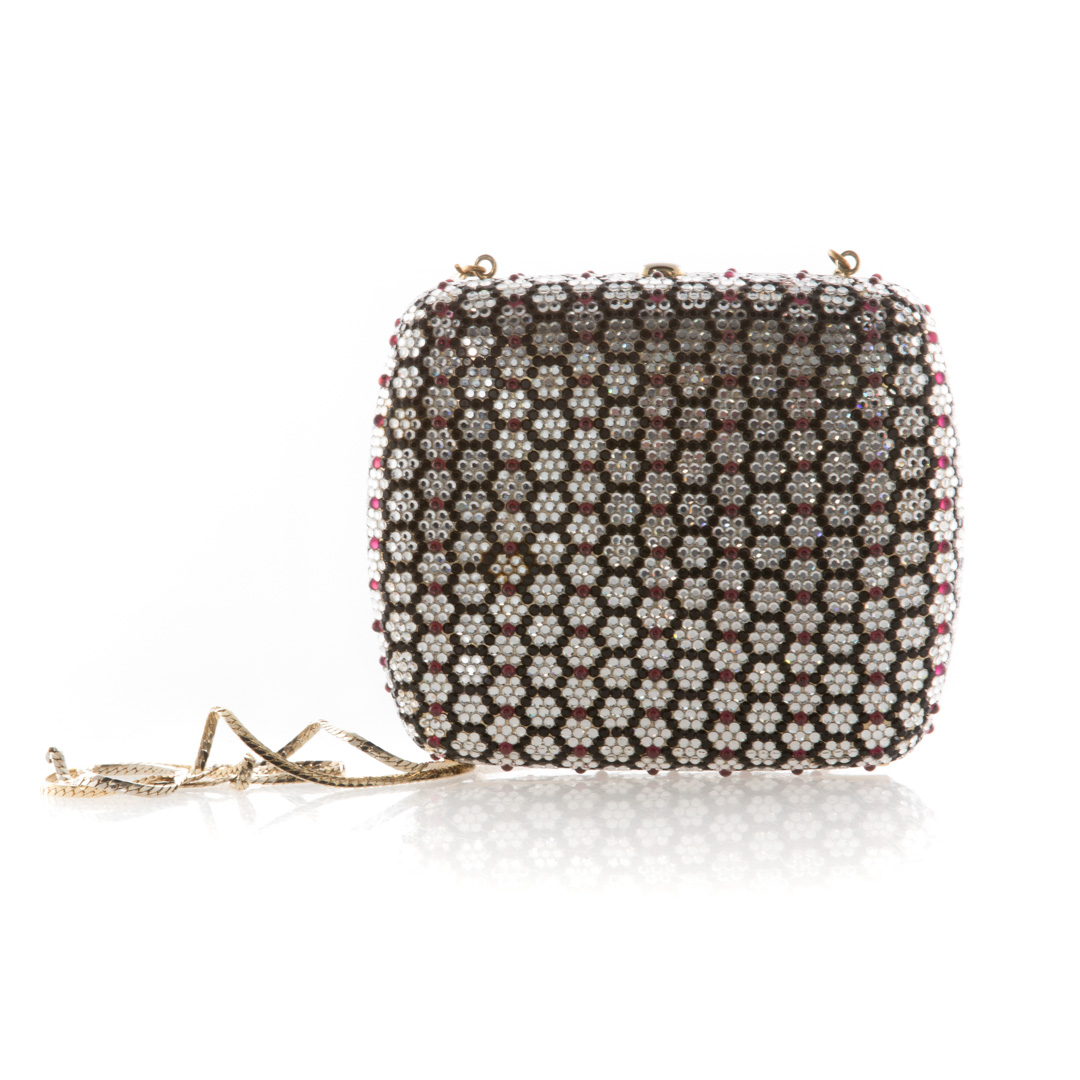 Appraisal: A Judith Leiber Floral Clutch In black silver and pink