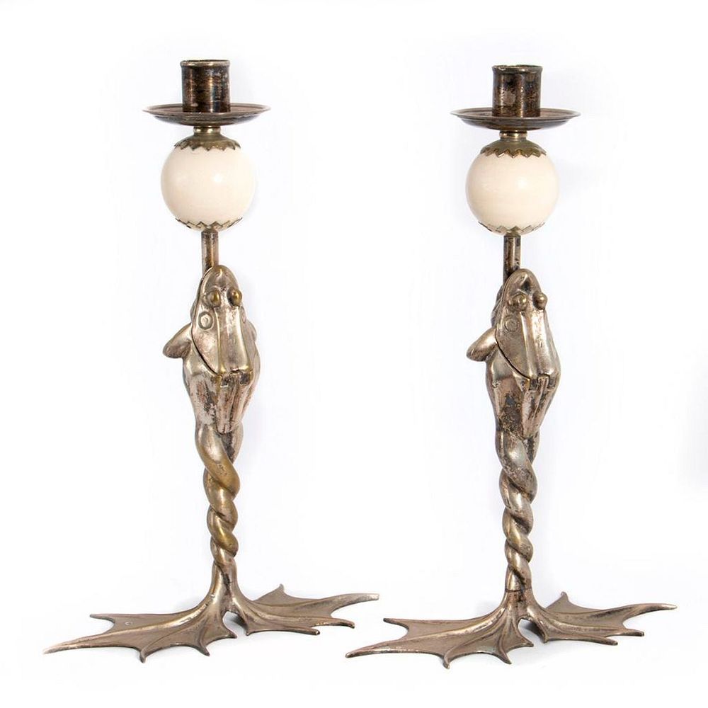 Appraisal: Pair of Anthony Redmile Influence Whimsical Candlesticks In the form