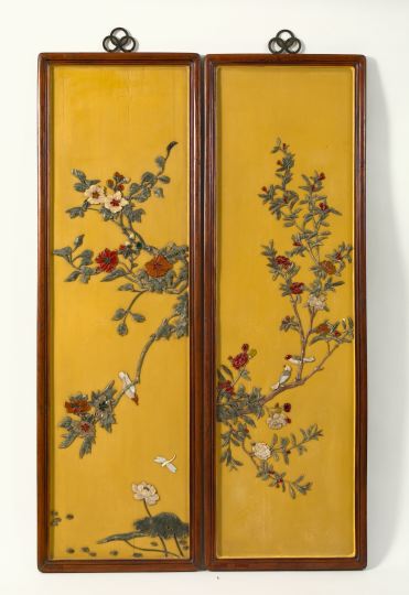 Appraisal: Pair of Kuang Hsu Custard-Lacquered Panels fourth quarter th century