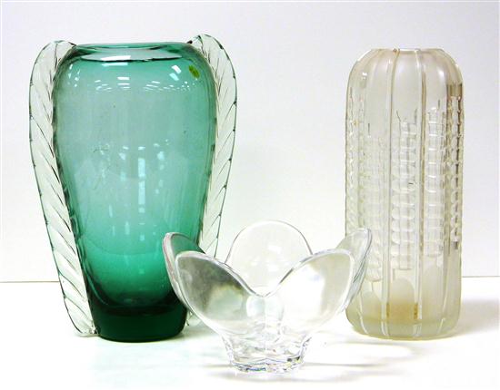 Appraisal: Three pieces of art glass including green with applied clear