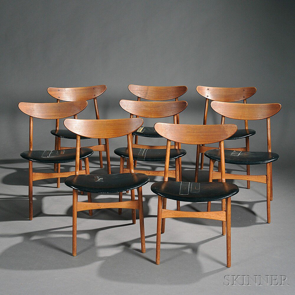 Appraisal: Eight Dining Chairs Attributed to Hans Wegner Teak simulated leather