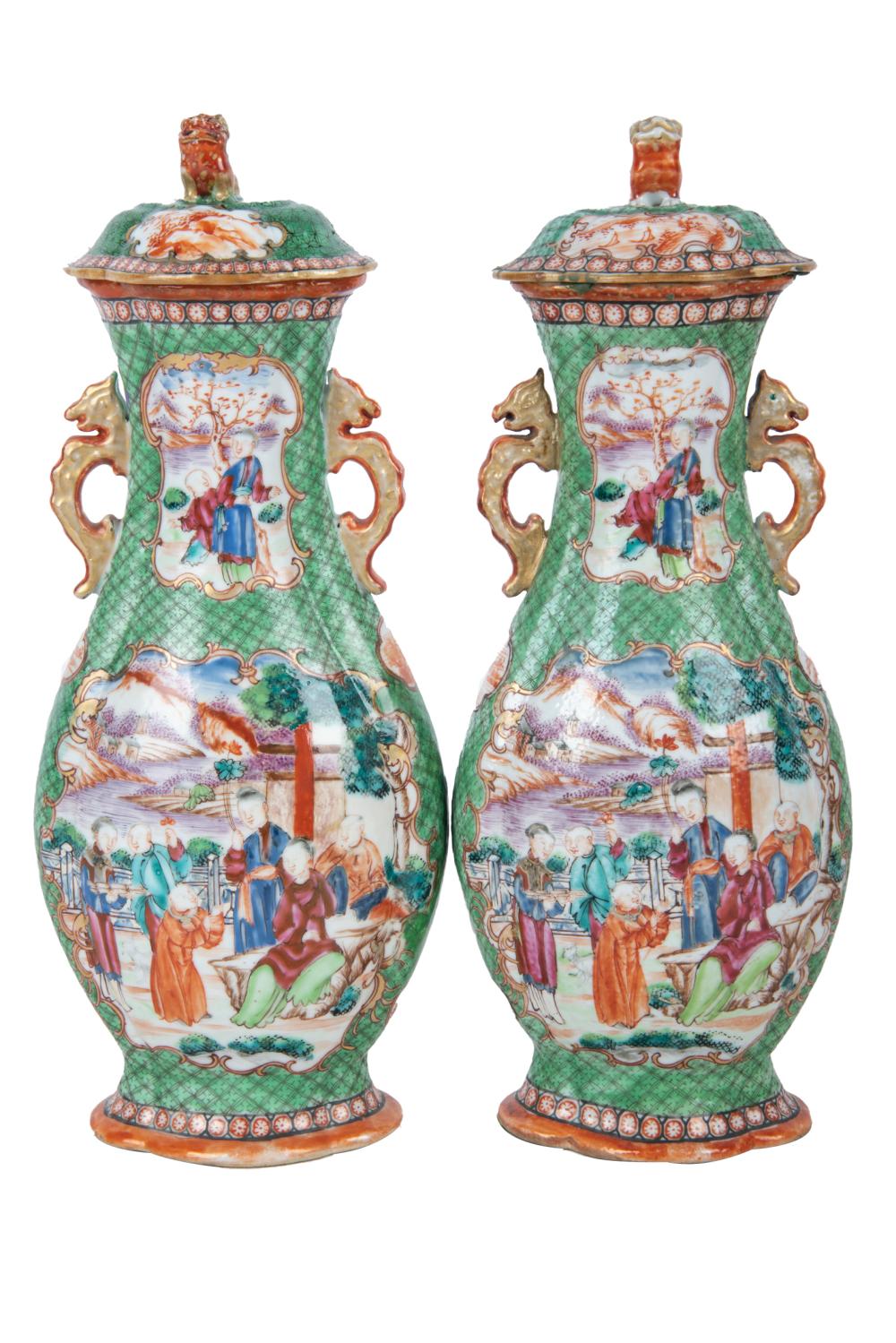 Appraisal: PAIR OF CHINESE EXPORT PORCELAIN COVERED URNSunmarked with covers each