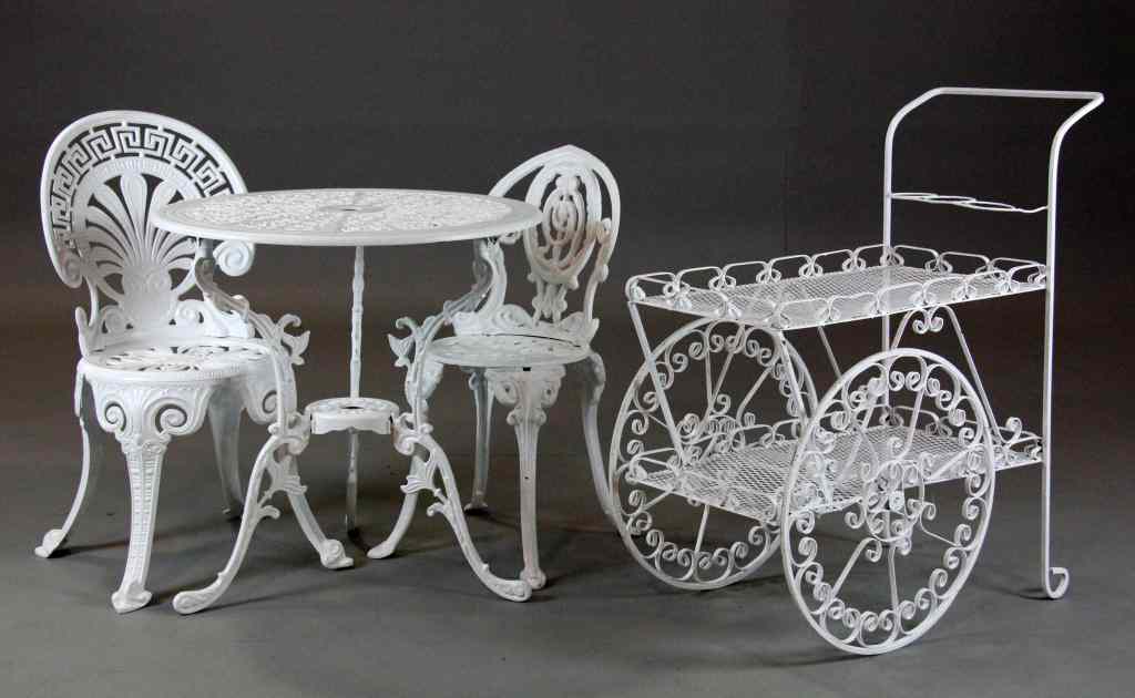 Appraisal: Piece Cast Aluminum Patio Set w TeacartConsisting of circulat pierced