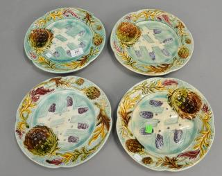 Appraisal: Set of four Majolica asparagus artichoke plates dia in Set