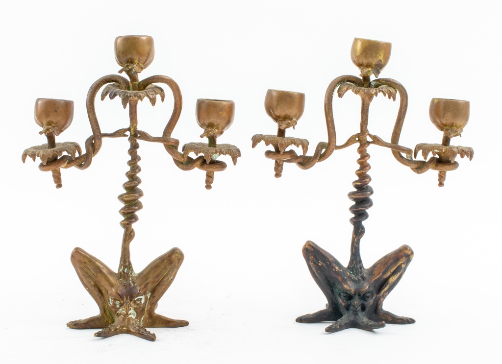 Appraisal: GOTHIC REVIVAL GILT BRONZE -ARM CANDELABRA PAIR Pair of Gothic