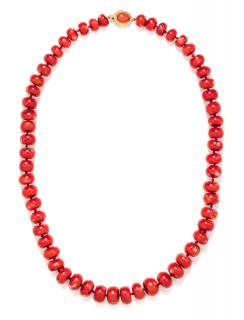 Appraisal: A Graduated Single Strand Coral Bead Necklace A Graduated Single