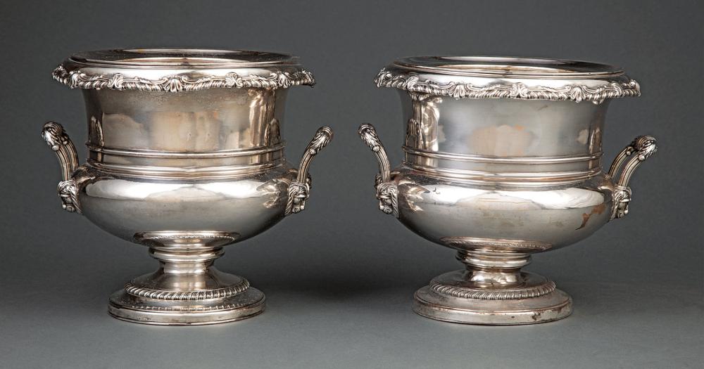 Appraisal: Pair of Georgian Sheffield Plate Wine Coolers early th c