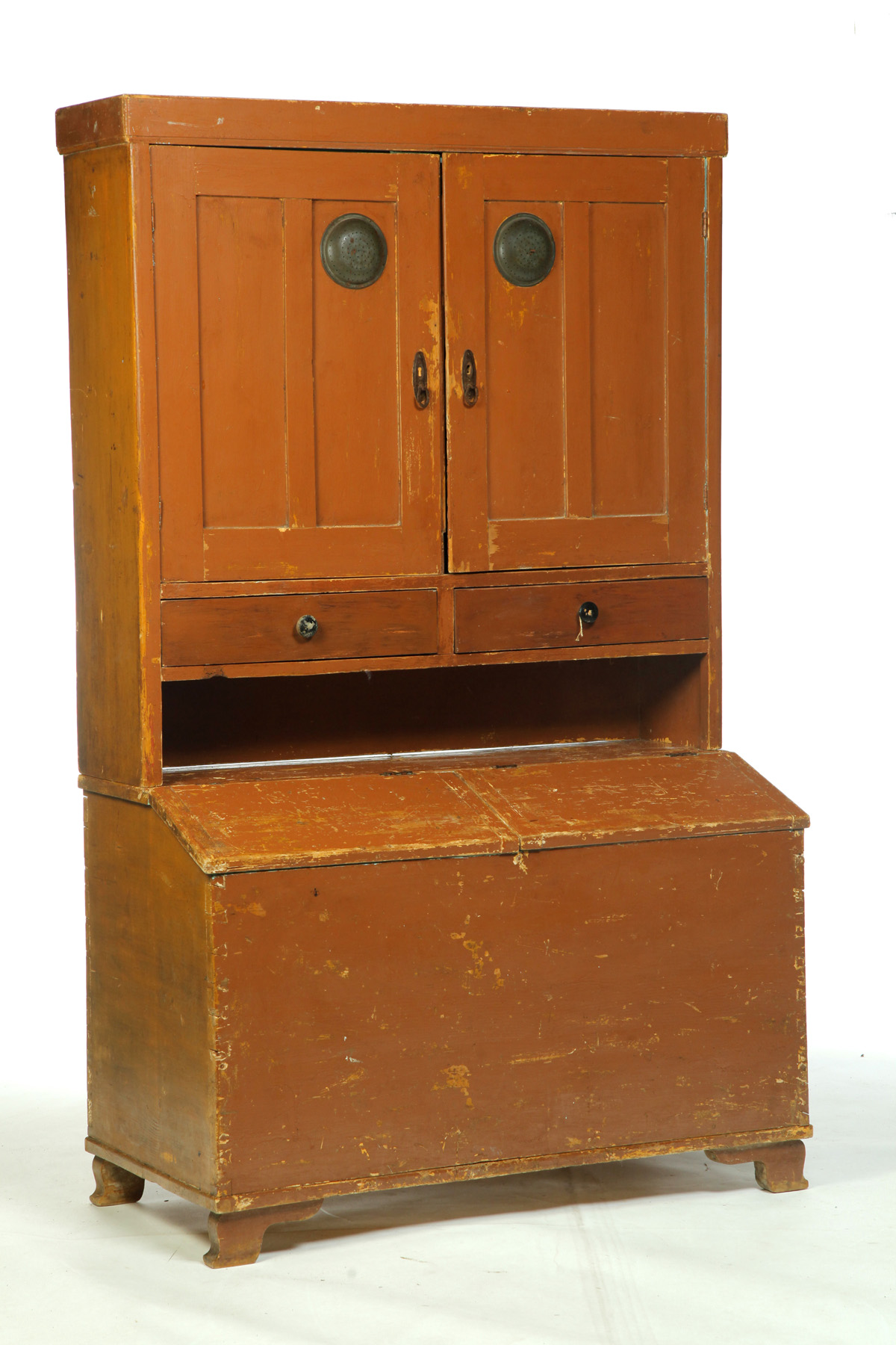 Appraisal: UNUSUAL PAINTED BIN CUPBOARD American mid th century pine Worn