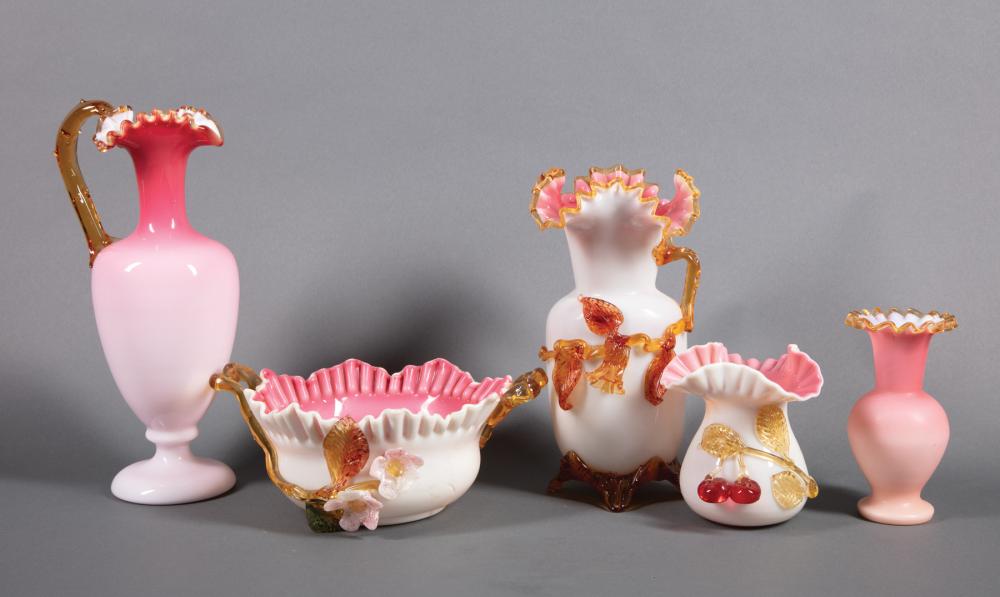 Appraisal: Group of Stevens and Williams Pink and White Art Glass