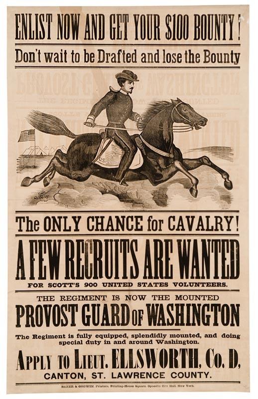 Appraisal: RECRUITMENT BROADSIDE - th New York Cavalry Co D Enlist