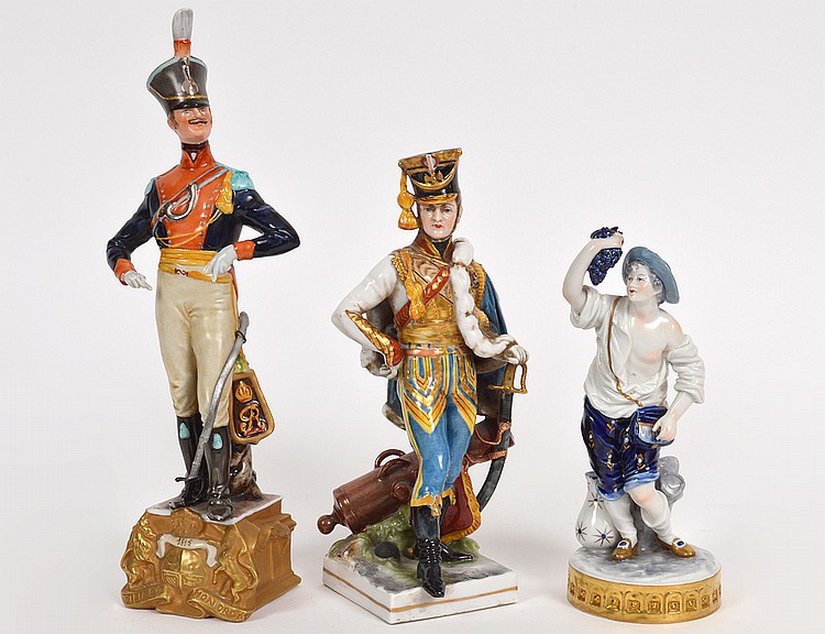 Appraisal: THREE CONTINENTAL PORCELAIN FIGURESLate th Century The first a Vienna