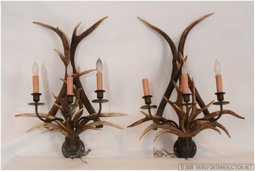 Appraisal: SGND PR ELECTRIFIED ENGLISH ANTLER SCONCES W x H