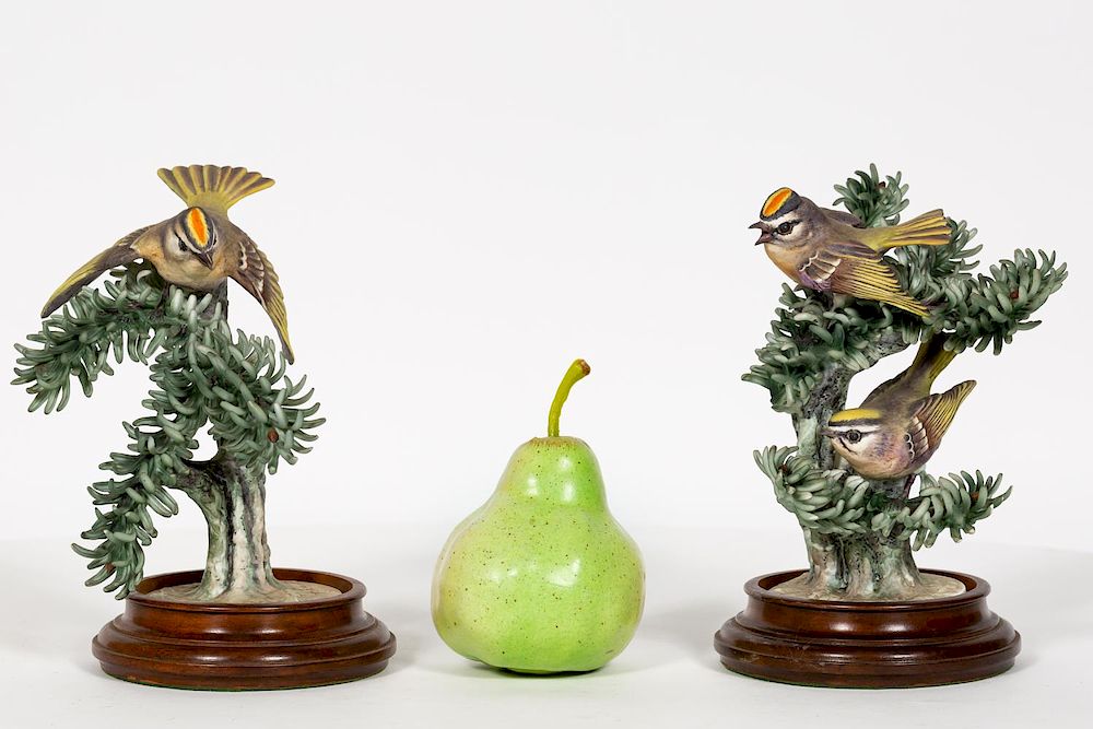 Appraisal: Pair Doughty Golden Crown Kinglets on Stands Dorothy Doughty Italian