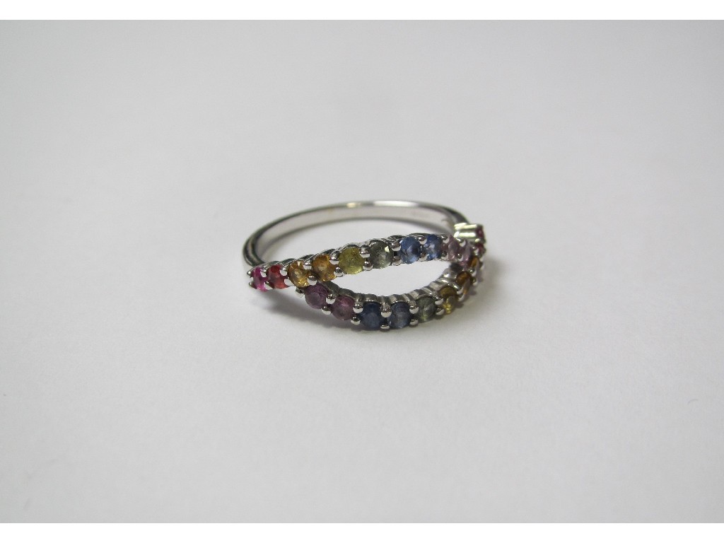 Appraisal: Nine carat white gold multi coloured sapphire stone ring