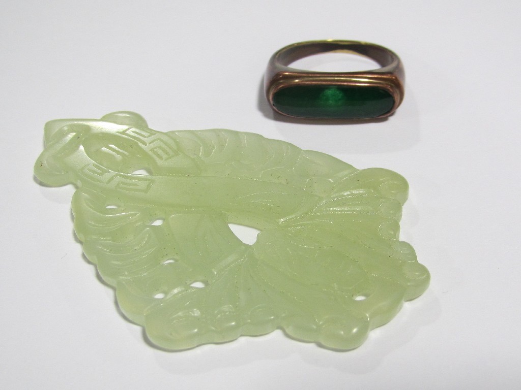 Appraisal: Lot comprising a jade set yellow metal ring and a