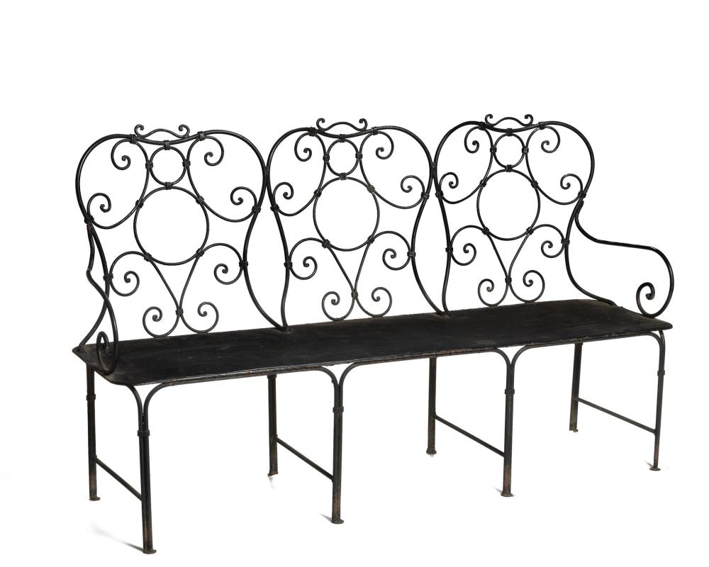 Appraisal: A wrought iron garden bench Fourth-Quarter th Century Likely French