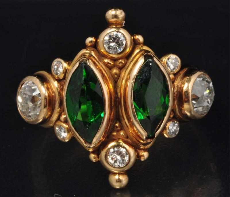 Appraisal: K Y Gold Diamond Citrine Ring Description Diamonds ctw Green