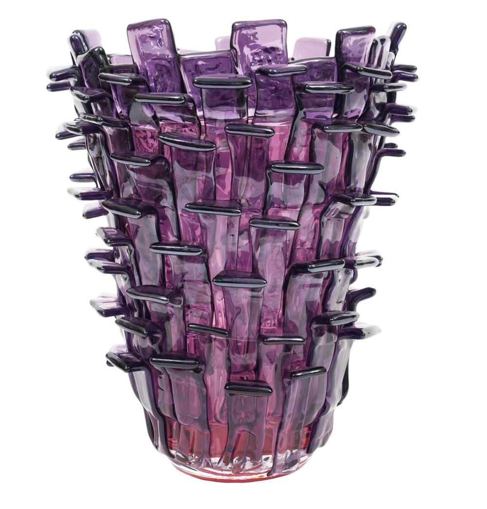 Appraisal: VENINI 'RITAGLI' AMETHYST VASE BY FULVIO BIANCONIAmethyst pearly iridescent handcrafted