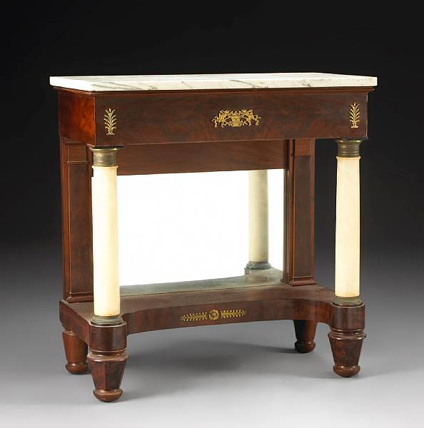 Appraisal: A Classical mahogany and marble gilt bronze mounted pier table