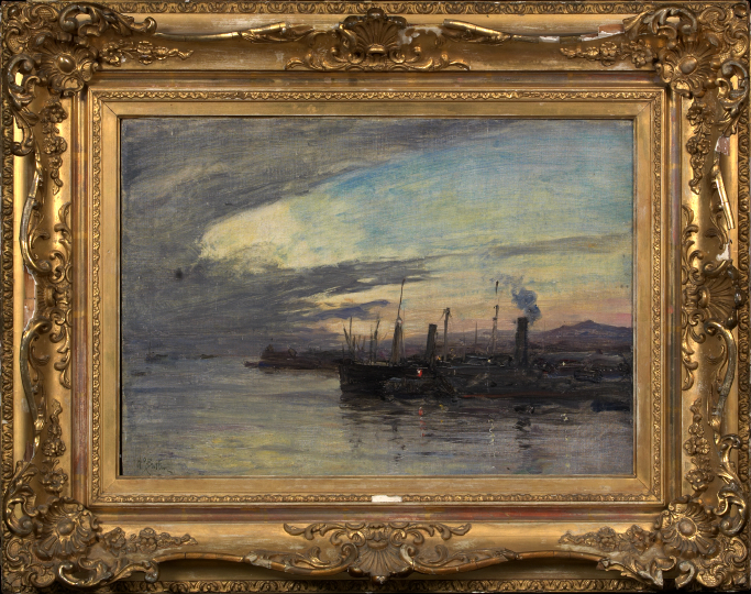 Appraisal: Howard Russell Butler American - Harbor Scene oil on canvas