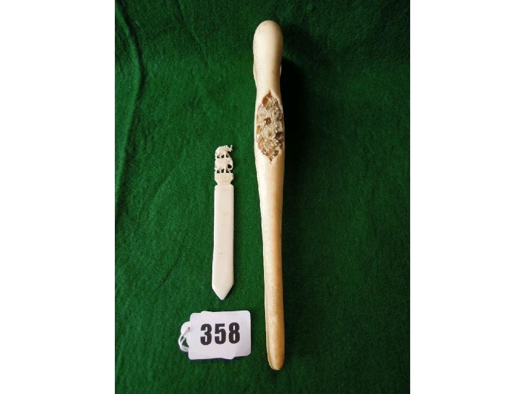 Appraisal: th century Chinese ivory glove stretchers with carved character and