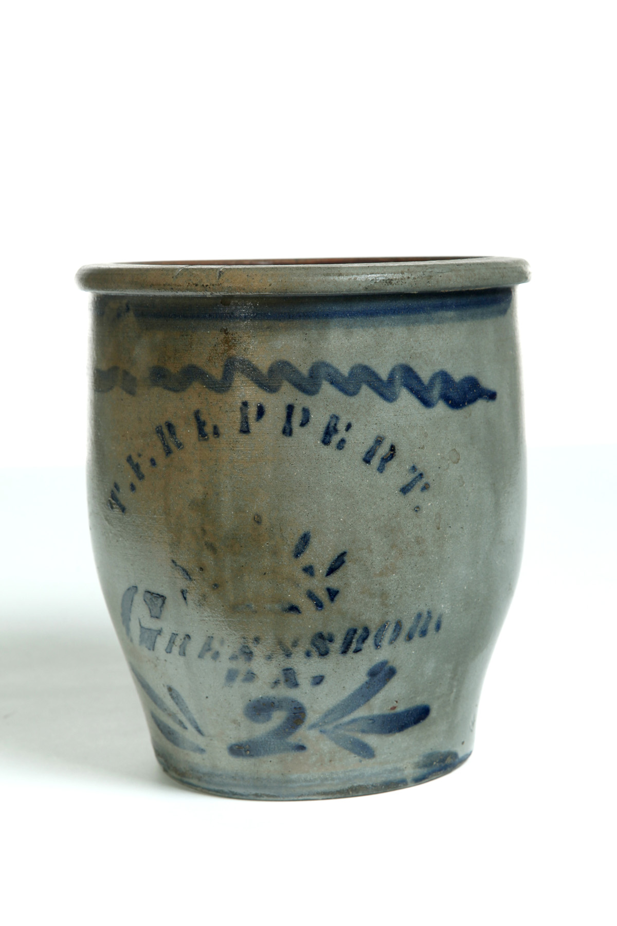 Appraisal: AMERICAN STONEWARE CROCK Second half- th century Stenciled cobalt label