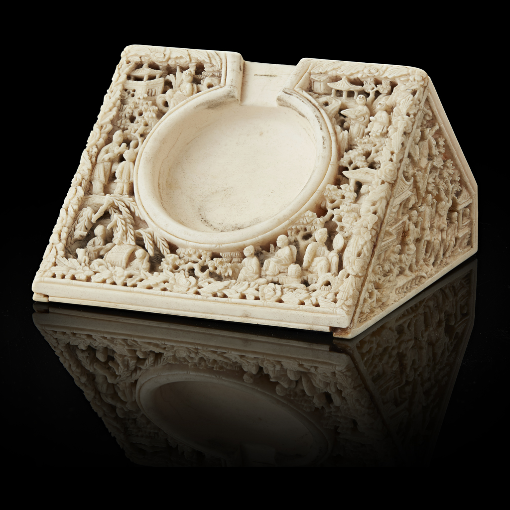 Appraisal: YCANTON IVORY WATCH STAND LATE QING DYNASTY TH CENTURY deeply