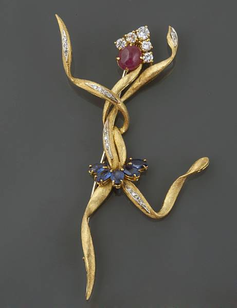 Appraisal: A diamond gem-set and k gold dancer brooch Italy g