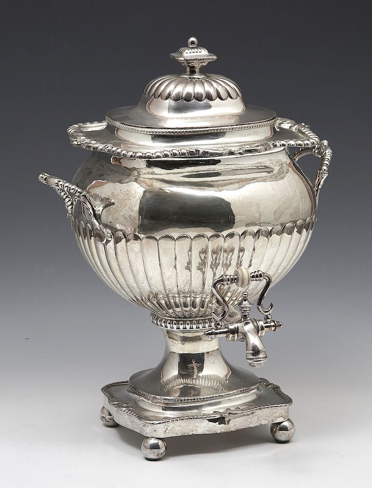 Appraisal: Silver plate coffee or hot water samovar urn Silver plate