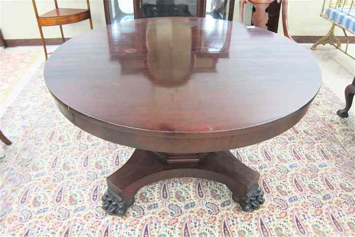 Appraisal: EMPIRE REVIVAL MAHOGANY PEDESTAL DINING TABLE WITH SIX LEAVES Berkey