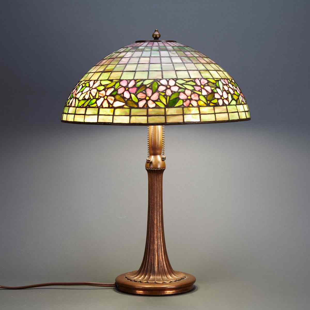 Appraisal: Handel Leaded Slag Glass Cherry Blossom Table Lamp c the