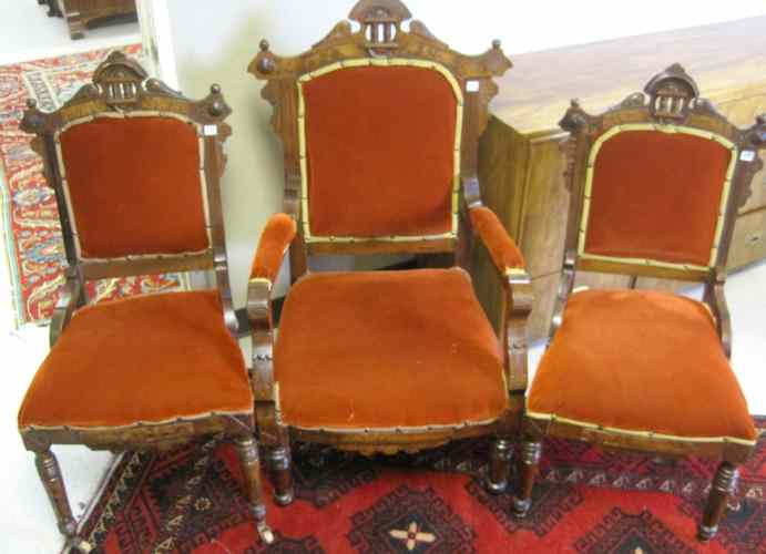 Appraisal: A SET OF THREE VICTORIAN PARLOR CHAIRS Eastlake design American