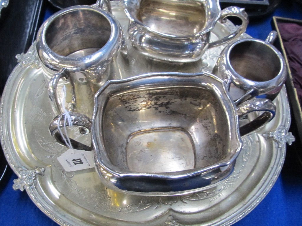 Appraisal: Lot comprising salver three sugar bowls and a cream jug