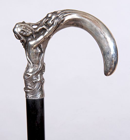 Appraisal: Art Nouveau Nude Cane th Century- A cast sterling handle