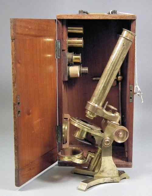 Appraisal: A good th Century lacquered brass cased microscope by J