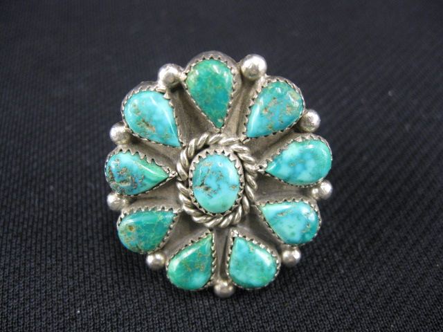 Appraisal: Indian Turquoise Sterling Ring floral medallion