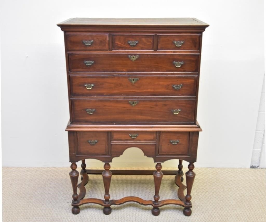 Appraisal: William Mary two-part walnut highboy with herringbone inlaid circa with