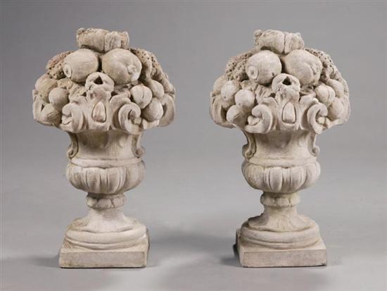 Appraisal: PAIR OF URNS WITH FRUIT Probably American th century cast