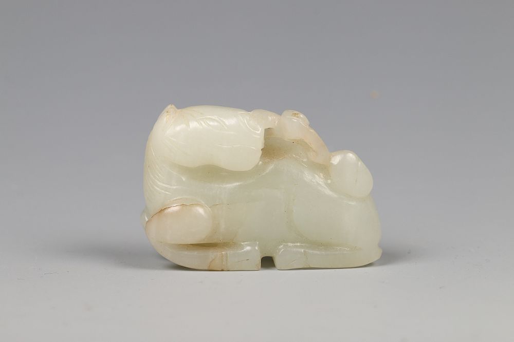 Appraisal: JADE HORSE WITH MONKEY PENDANT QING DYNASTY A carving of