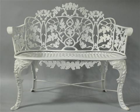 Appraisal: WHITE PAINTED CAST IRON GARDEN BENCH th century the back