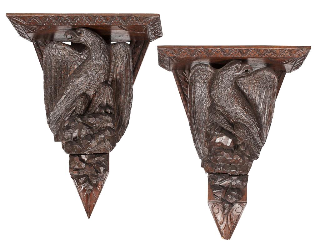 Appraisal: PAIR OF VICTORIAN CARVED WOOD WALL BRACKETS LATE TH CENTURY