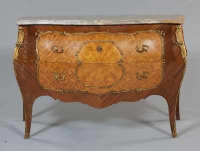 Appraisal: A Louis XV Style Parquetry Commode with Marble Top The