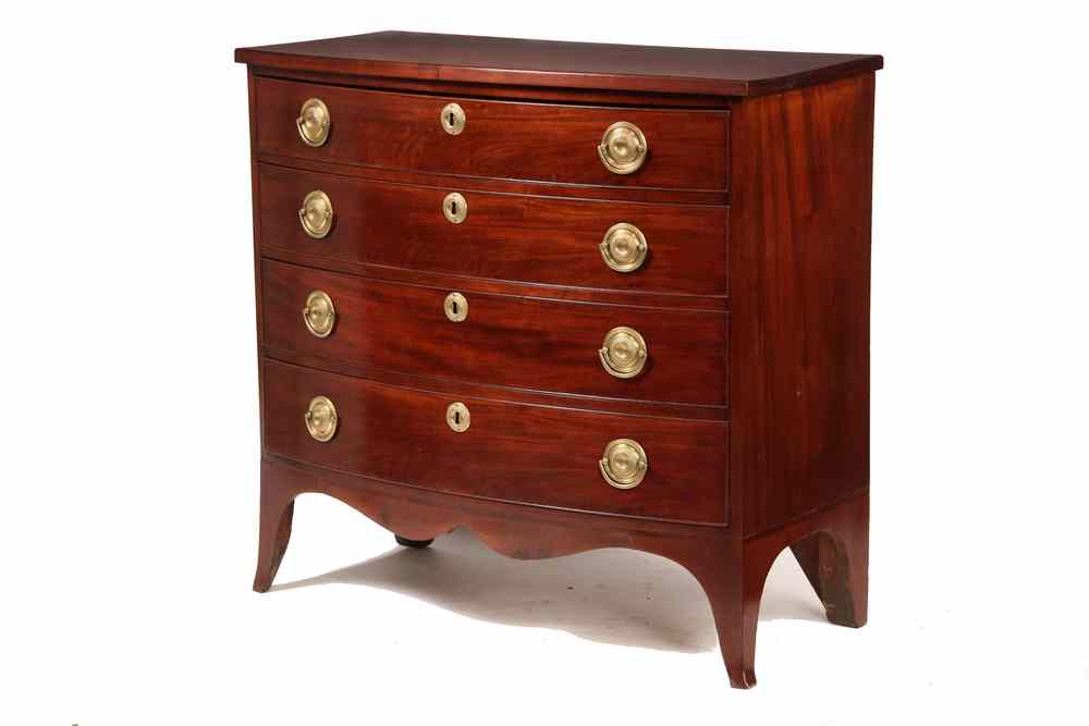 Appraisal: HEPPLEWHITE BOWFRONT DRESSER - Hepplewhite Four-Drawer Bowfront Dresser in walnut